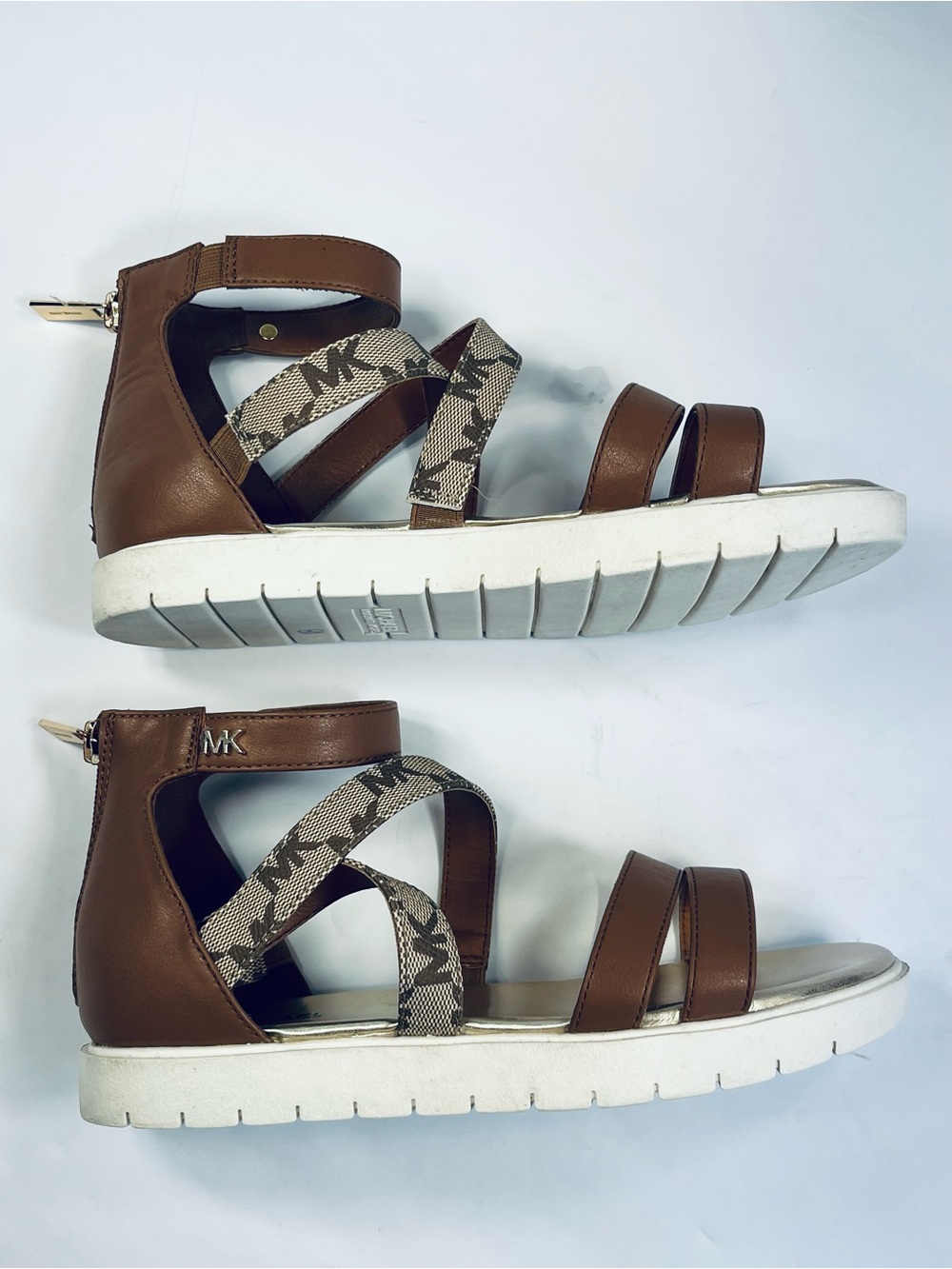Michael Kors Women’s Size:3 Brown Leather & Logo-Print Strappy Sandal